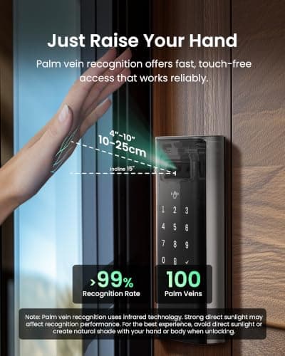 DESLOC Smart Lock K140 Plus with Palm Vein Recognition, Keyless Entry Door Lock with Keypad Deadbolt, App Control, Auto Lock Digital Door Lock for Front Door with Mechanical Key Backup, Black - Thumbnail 3