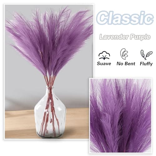Acfruits 12 Pcs Lavender Purple Faux Pampas Grass Decor 38"/3.1FT Tall Fake Pompas Floral Large Artificial Pompous Grass Branches Plants for Floor Vase Filler Home Boho Decoration - Thumbnail 4