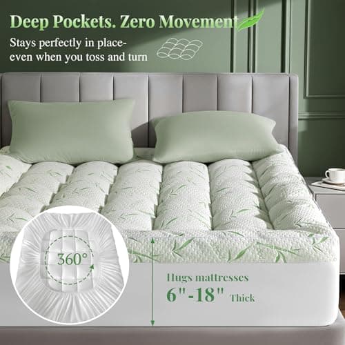 LIANLAM Mattress Topper Viscose Made from Bamboo Pillow Top Mattress Topper,1200 GSM Cooling Mattress Pad,2In Extra Thick Pillow Top for Back Pain with 6"-18" Deep Pocket(Queen,60"x80") - Thumbnail 5