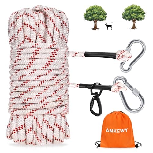 Dog Tie Out Cable for Camping 50ft, Dog Runner for Yard Hold up to 350lbs, Portable Dog Camping Essentials for Outside