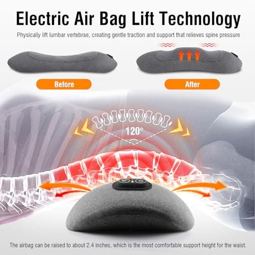 USUIE 3-in-1 Rechargeable Electric Lumbar Support Pillow with Heat & Massage & Traction, Ergonomic Lower Back Massager for Pain Relief Deep Tissue, Ideal for Car/Bed/Sleeping/Office Chair/Travel - Thumbnail 5