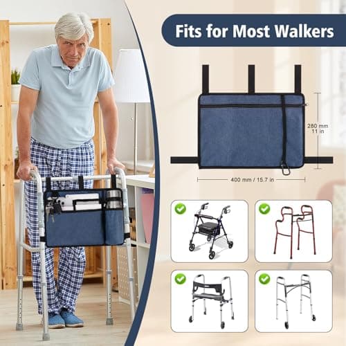 supregear Accessories Bag for Walker, Wheelchair, Rollator - Walker Basket Bag w/Cup Holder - Seniors Caddy Attachment Pouch, Water Resistant Large Capacity Carry Storage Carrier Tote - Thumbnail 4