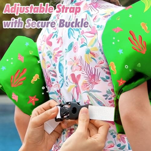 Heysplash Swim Vest for Kids, Toddler Pool Floaties Fit 20-50 Lbs, Swimming Vest with Adjustable Strap, Swim Jacket Water Wings Arm Float, Puddle Sea Beach Boat Jumper Boy Girl Age 2 3 4 5 6, Green - Thumbnail 5