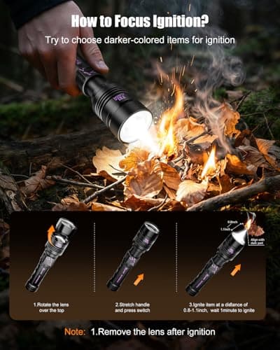 SKYFIRE Rechargeable Flashlights High Lumens: Super Bright LED Tactical Flashlight 3000lm Zoomable 5 Modes Waterproof 2*5000mAh Powerful Flash Light for Camping, Emergency, Gift (with Ignition Lens) - Thumbnail 2