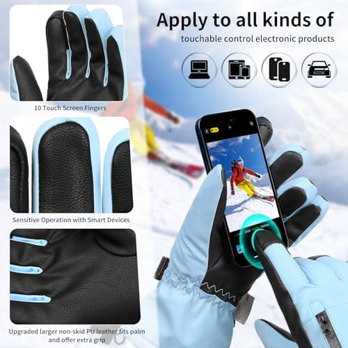 Odtmger Snow Gloves,Touchscreen Ski Mittens,Warm Cold Weather Ski Gloves for Parent Boys Girls - Thumbnail 3