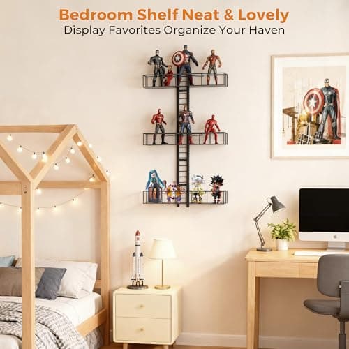 BeardBullet Adjustable Fire Escape Wall Shelf, Modern Style New York Vertical Ladder Shelf, Metal Decorative Trinket Display Floating Shelf for Bedroom, Living Room & Home Decor (3-Tier) - Thumbnail 6