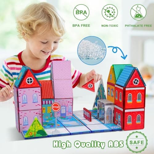 Magnetic Tiles for Kids, Fairytale Town Road Set, Magnetic Blocks Magnet Building Toys for 3-5 4-8 Years Old Boys Girls, Expansion Themed Magnet Educational STEM Creativity Toys 3+ Toddlers Xmas Gifts - Thumbnail 3
