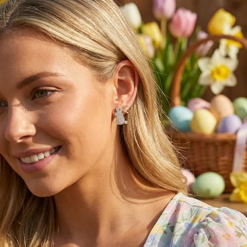 Easter Stud Earrings for Women Trendy Simple Rabbit Earrings Bunny Carrot Stud Earrings Cute Easter Gift for Her - Thumbnail 3