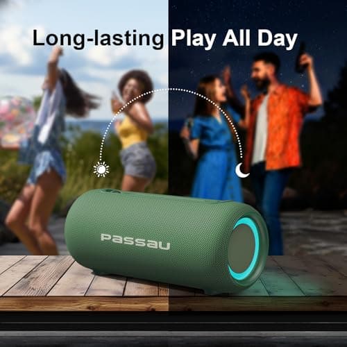 Passau Portable Bluetooth Speakers 40W Peak Loud Stereo Sound, Passive Radiators-Deep Bass, All Day Playtime, Adjustable Strap, BT5.3, IPX5 Wireless Speaker RGB Lights for Indoor Outdoor-Green - Thumbnail 6