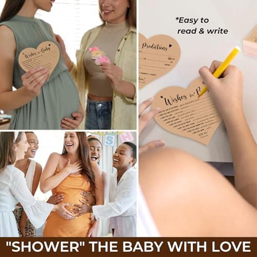WOODAMORE Baby Prediction Cards For Baby Shower Decorations - Rustic Baby Predictions And Advice Cards, Wishes For Baby Cards For Baby Shower Games, Gender Neutral Baby Shower Advice Cards With Box - Thumbnail 3