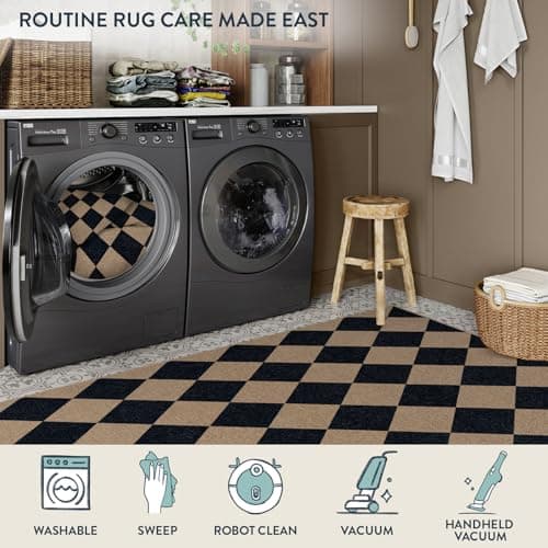 Lahome Colette Checkered Easy Jute Entry Rug, 3x5 Black Outdoor Patio Rug for Living Room Farmhouse Neutral Carpet, Washable Non Slip Indoor Door Mat Diamond Carpet for Front Door Deck Camping - Thumbnail 6