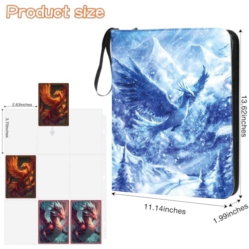 Trading Card Binder 9 Pocket, Fits 900 Cards with 50 Removable Sleeves, Portable TCG Album Folder for Standard Size Game Cards, Sports Card Holder Book for Collectors, Frostwing - Thumbnail 5