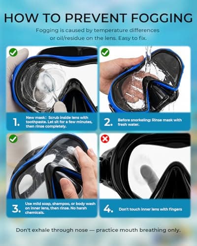Aegend Snorkel Mask 2Pack for Adults Youth– Anti-Leaking Swim Goggles 180° Panoramic Clear View Anti-Fog Scuba Diving Mask with 1S Underwater Adjustment, Soft Liquid Silicone & No Hair Pulling - Thumbnail 5