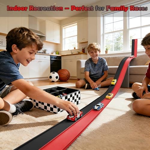 Flexible Race Track 15 Ft Starter Set, Flex Tracks for Kids 3+ with Strong Suction Cups, Flexible Car Race Ramp Track Compatible with Hot Wheels and Diecast 1/64 Cars, Portable Rolls Up Race Tracks - Thumbnail 3
