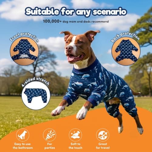 LovinPet Large Dog Outfit, Dog Onesie for Surgery, Large Breed Dog Pajamas, Lightweight Navy Whale Print, Pet Pajamas for Dogs, UV Protection Shirt for Dogs, Pitbull Clothes,Blue, XL - Thumbnail 4