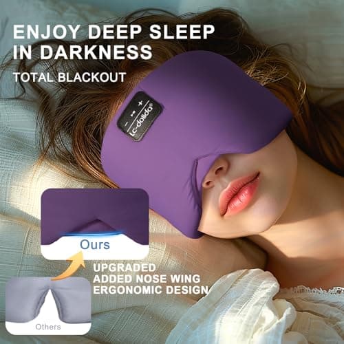LC-dolida Sleep Mask with Bluetooth Headphones, Ice Silk Sleep Headphones with Bluetooth 5.4, Total Blackout Eye Mask for Sleeping, Sleep Soft Mask for Women Men, All Night Sleep, Travel(Purple) - Thumbnail 4