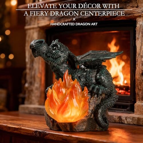 U WONDERFUL Solar Dragon Garden Decor, Porch Dragon Statue with Fiery Light - 6.8 inch Lawn Ornaments, Outdoor Decorative Art Gift for Patio, Yard, Backyard, Porch - Thumbnail 2