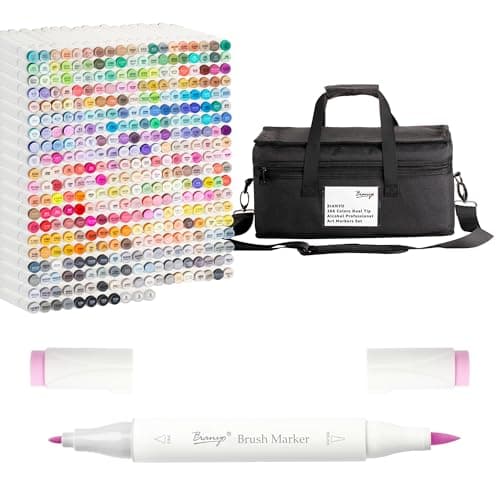 Bianyo 366 Colors Dual Tip Professional Alcohol Markers Set, Brush and Fine Tips for Coloring Illustration Portraits Comics Fashion Architecture, Includes Carry Bag with Shoulder Strap