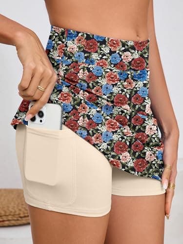 Heymoments Women Active Athletic Skirts Floral Print XLarge Lightweight Comfy Summer Workout Golf Tennis Running Hiking Cycling Skater Bike A Line Underneath Mini Skort Sport Dress - Thumbnail 3