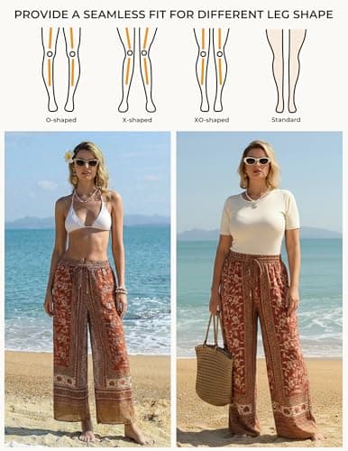 GRACE KARIN Womens Casual Wide Leg Pants, 2026 Summer Palazzo Boho Vacation Pants, High Waist Drawstring Trousers with Pockets Red L - Thumbnail 5