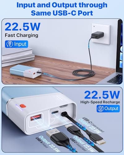 Portable Charger 20000mAh, 22.5W PD 3.0+QC 4.0 Super Fast Charging Power Bank, Cooler Aerospace Metal Case for iPhone 17 16 15 14, 13 Android, iPad, Samsung Google Tablet & More, Travel Essential - Thumbnail 5