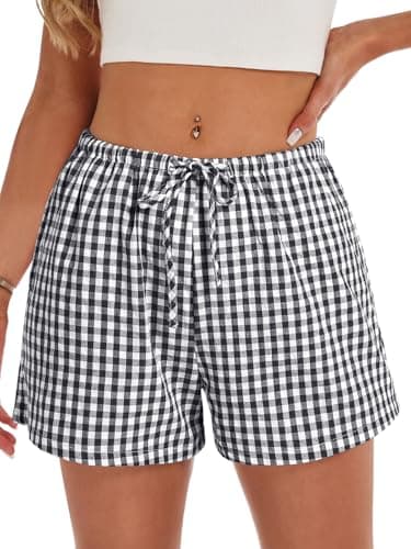 GKBK Boxer Shorts for Women Gingham Pajama 2026 Summer Spring Casual Lounge Sleep Cute Plaid Drawstring Shorts Y2K Beach Bottoms Trendy Black White Plaid L - Thumbnail 4