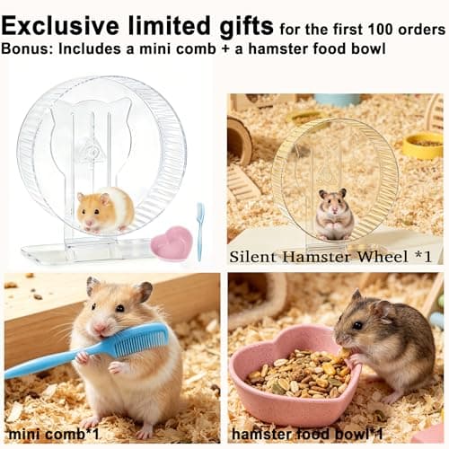 FURLINGDA Silent Hamster Wheel 9.3", Quiet Spinner Running Wheel with Adjustable Stand & Non-Slip Track – Ideal Small Animal Cage Accessories for Hamsters Gerbils Dwarf Syrian Mice - Thumbnail 2