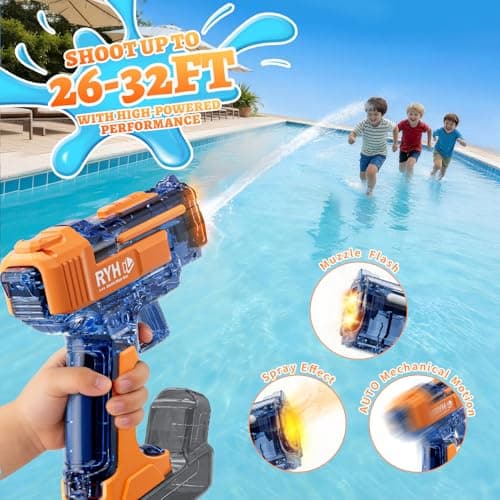 ZSLQHY 2 Pack Automatic Water Guns for Kids 8-12&Adults, Electric Squirt Gun with Light & Spray, 26-32ft Long Range Rechargeable Senior Assassin Water Blaster, Water Toy for Summer Pool Backyard Party - Thumbnail 3