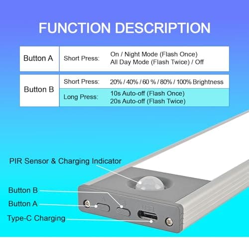 Under Cabinet Lighting, 4200mAh Rechargeable Motion Sensor Light Indoor, 240lm Wireless Under Cabinet Lights, Magnetic Battery Operated LED Closet Light for Kitchen Stair (11 Inch, Cool White, 2 Pack) - Thumbnail 5