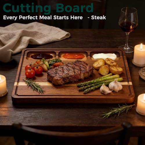 Walnut Cutting Board, Made in USA, FSC-Certified Walnut, Cutting Boards for Kitchen with 3 Built-in Compartments and Juice Grooves, End Grain Cutting Board with Handle, for Meat, Fruit(1.2" Thick) - Thumbnail 2