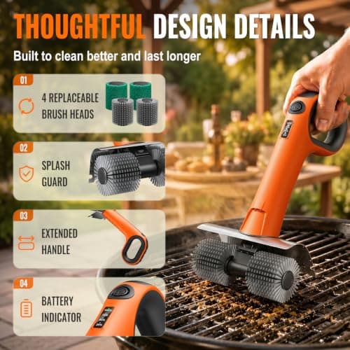 Electric Grill Brush - Dual Rotating Heads Cordless BBQ Grill Cleaner, 450 RPM Motorized Power Grill Cleaning Brush with LED Light, 6-Piece Replaceable Brush Set Safe for Most Outdoor Grill Grates - Thumbnail 6