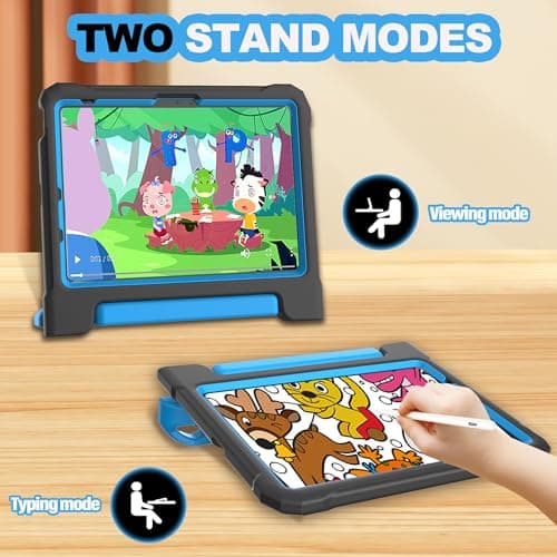 YIHE Kids Case for iPad (A16) 11th Generation 11 Inch 2025 & iPad 10th Generation 10.9 inch 2022, with Built-in Screen Protector and Handle Stand, Full Body Shockproof Protective Cover, BlackBlue - Thumbnail 3