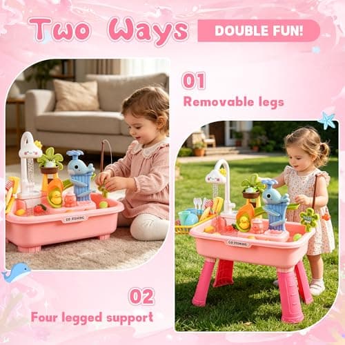 Ploomi Upgraded Toddler Sand Water Table Toy with Electric Water Pump, Kids Sand Water with Faucet/Play Food Accessories/Fishing Toy, Kitchen Play Sink Toys for Girl Boy Age 3+ - Thumbnail 5