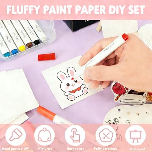 ZadaBelly 56 Pcs Magic Foam Texture Painting Kit，Puffy Magic Paint Set with 21Pcs Foam Texture Paper, 12 Colorful Brush, 2 Water Brushes，3D Effect Art Craft Set Great Gifts for Birthday - Thumbnail 5