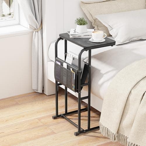 Olldide C-Shaped End Table with Storage Bag, Side Table for Living Room Bedroom, Slide Under Couch Sofa TV Trays Desk, Small Narrow Space Applicable, Black - Thumbnail 6