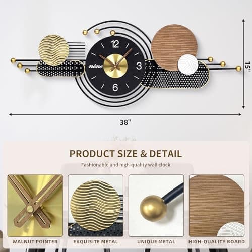 AXAORIRA 38x15 Inch Modern Decorative Wall Clock for Living Room Decor, Silent Non-Ticking Battery Operated Analog Clock for Bedroom, Office, Kitchen & Entryway, Ideal Housewarming Gift - Thumbnail 2