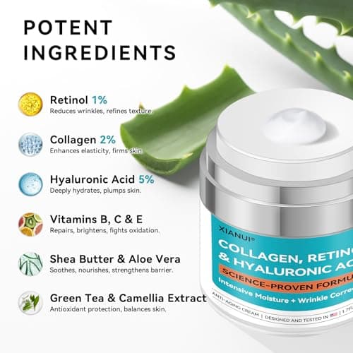 XIANUI Retinol Face Cream with Collagen & Hyaluronic Acid - Anti Aging & Firming Face Moisturizer for Women & Men - Wrinkle Reduction Night & Day Cream, 1.7 Fl Oz - Thumbnail 4