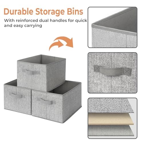 GRANNY SAYS Storage Baskets for Shelves, Closet Storage Bins with Handles, Fabric Organizers and Storage Bins, Storage Boxes for Clothes, Gray, Medium, 3-Pack - Thumbnail 4