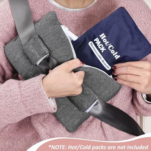 BEYOUDO Post-Op Seat Belt Pillow – Ice/Hot Pocket for Chest/Heart Travel, Small Grey - Thumbnail 2