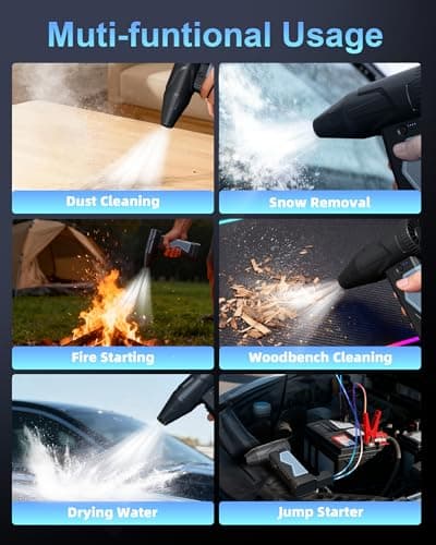 Macson 150000RPM Compressed Air Duster & Air Blower, 3-in-1 High-Speed Electric Air Duster with 6000A Jump Starter, Air Duster Rechargeable Battery Booster with LED Light for Home Car Cleaning - Thumbnail 6
