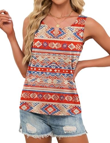 JUSTFASHIONNOW Boho Tank Tops for Women V Neck Sleeveless Tops Dressy Casual Blouses Work Shirts Summer Beach Vacation Clothes(Orange Red, XX-Large) - Thumbnail 5