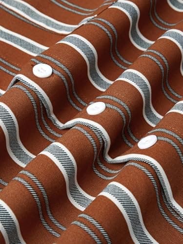 Hardaddy Men's Classic Color Contrast Striped Shirt Long Sleeve Casual Button Down Shirts Blouse Brown 3XL - Thumbnail 2