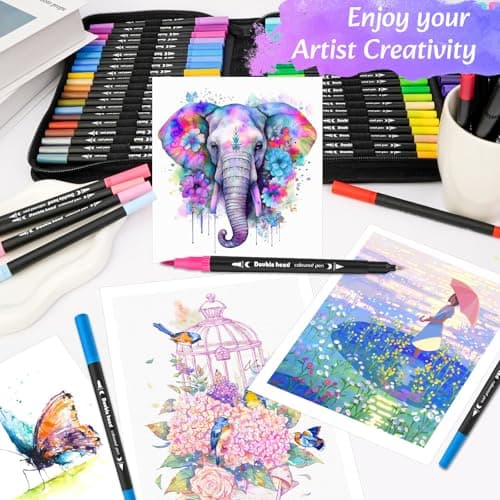 Markers for Adult Coloring Books No Bleeding, 72 Colors Dual Tip Coloring Markers for Adults, Brush&Fine Tip Art Supplies for Calligraphy, Journaling, Sketching, Christmas Gifts for Teens with Case - Thumbnail 6