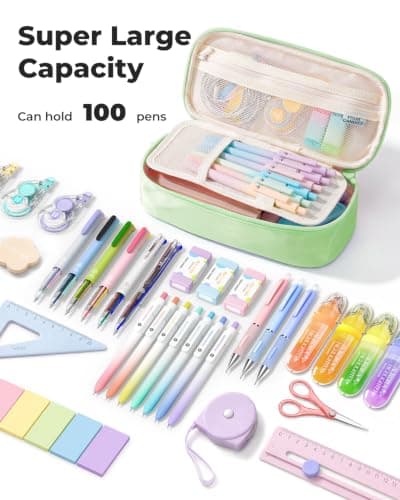 Four Candies Pencil Case, Large Capacity Pencil Pouch—Portable Marker Holder Bag for Home & Office, Soft Supply Organizer (Green) - Thumbnail 2