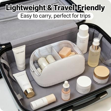 Makeup Storage Box with Cute Bow, Dual-Compartment Design, Sealed Dustproof Lid, Transparent Visible Body, Lightweight Travel-Friendly, Durable Plastic for Cosmetics Sponges Puffs Lipsticks - Thumbnail 2