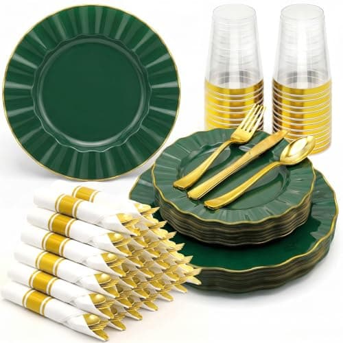 Glowserve 175 PCS Heavy Duty Disposable Plastic Dinnerware Set Green - Image 1