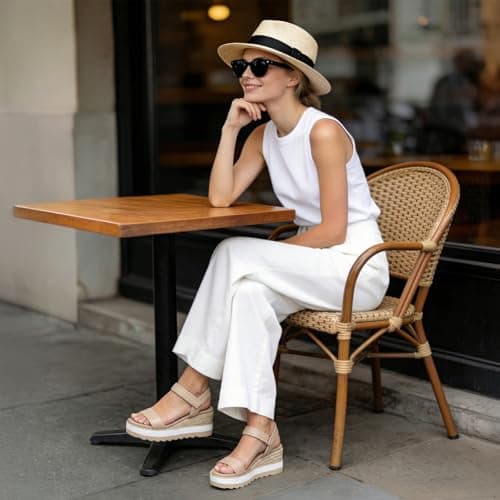 Athlefit Espadrille Wedge Sandals for Women, Open Toe Ankle Strap Low Wedge Heel Platform Sandals for Summer, Nude Size 7.5, SAPS2617W - Thumbnail 2
