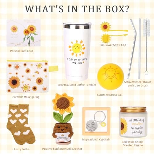 10Pcs Sunshine Gift for Women - Unique Care Package with Sunflower Gifts, Friendship Box of Sunshine for Mom Sister Wife, Get Well Soon & Birthday Present, Self Care Basket for Women Recovery - Thumbnail 3