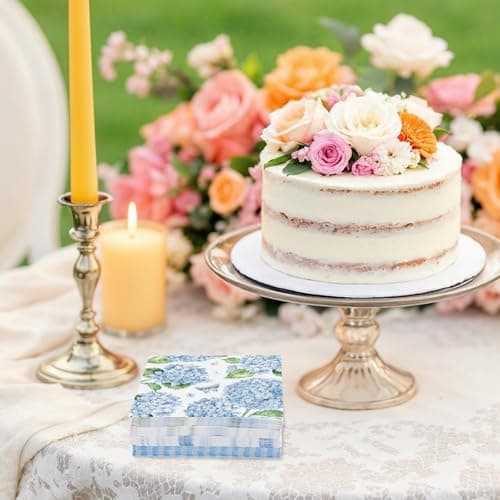 80Pcs Blue Floral Napkins, 6.5 In Hydrangea Napkins 2 Ply Vintage Decorative Napkin Flower Napkin for Decoupage, Tea Party, Birthday, Baby Shower, Wedding - Thumbnail 5
