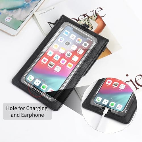 SHOMICO Small Crossbody Bags for Women, Faux Leather Cell Phone Purse Crossbody, Cross Body Purse with Touchable Clear Phone Window & Charging Port, Purses with Blue Adjustable Crossbody Strap - Thumbnail 4